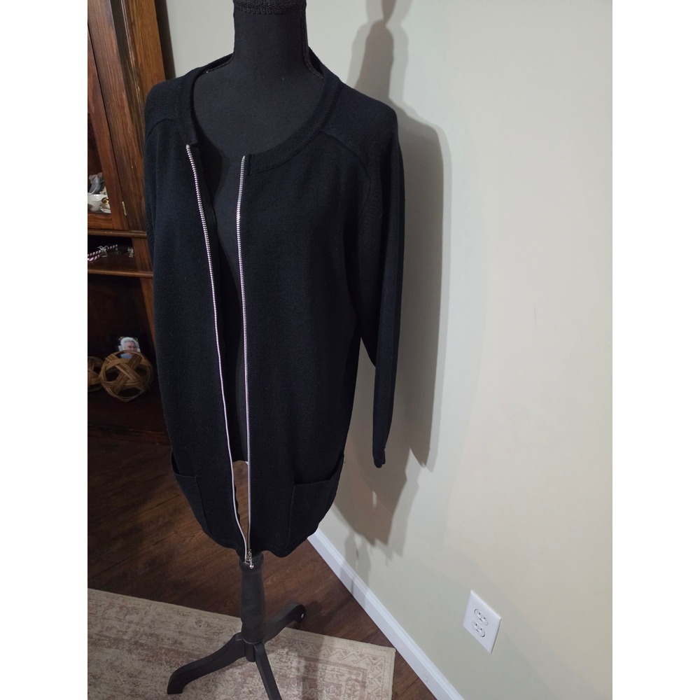 Parkhurst Womens Black Pure Virgin Wool Full Zip Longline Cardigan Sweater S P